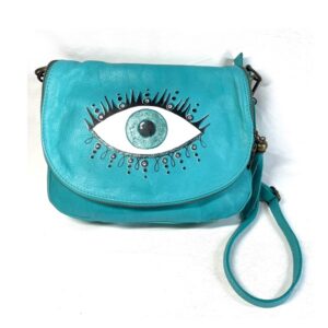 Besace cuir turquoise oeil magique